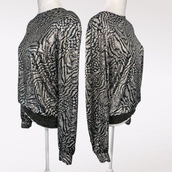 Vintage Judy Bond Long Sleeve Shirt Animal Print Black Gold Metallic Medium - Picture 4 of 10